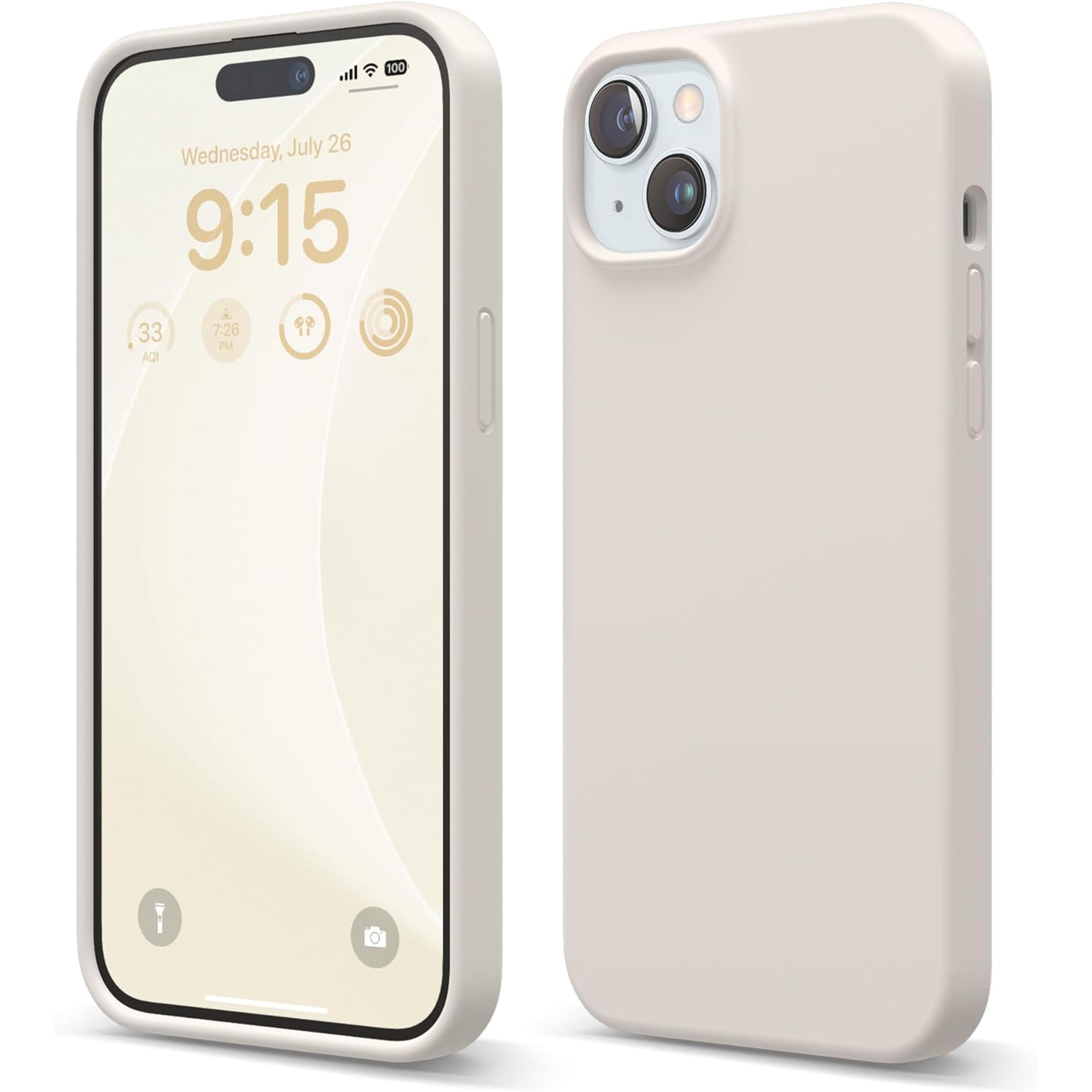 Husa Silicon pentru iPhone 15, Crem, Ultra Slim, Silicon, Calitate Premium, Interior din microfibra