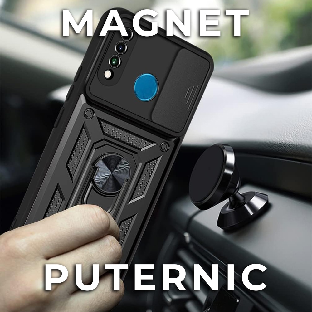 Husa pentru Huawei P30 Lite/P30 Lite New Edition Premium Hybrid Armor Kickstand, Slider Camera, Antisoc, Protectie Superioara, Negru