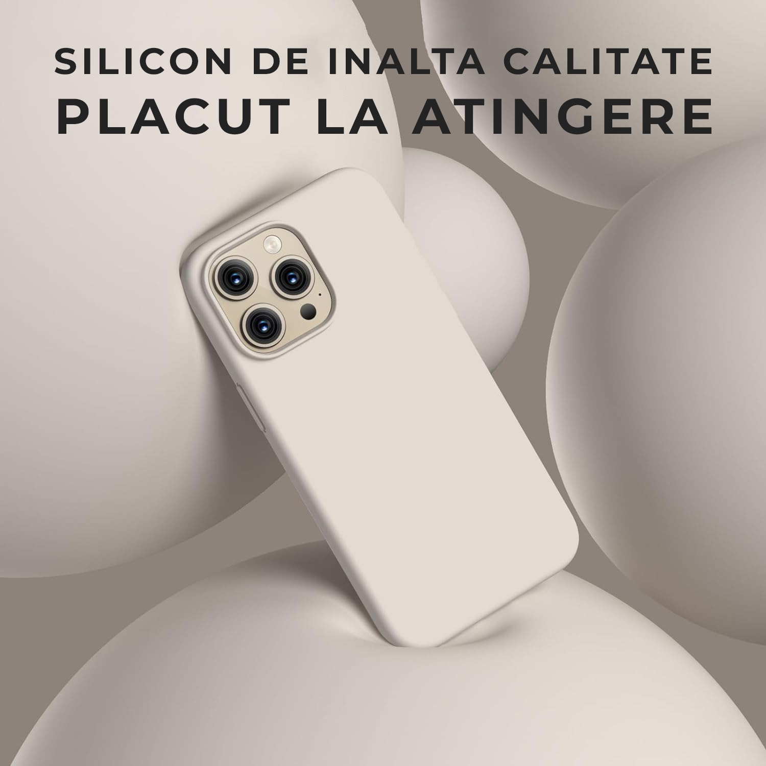 Husa Silicon pentru iPhone 15 Pro Max, Crem, Ultra Slim, Silicon, Calitate Premium, Interior din microfibra