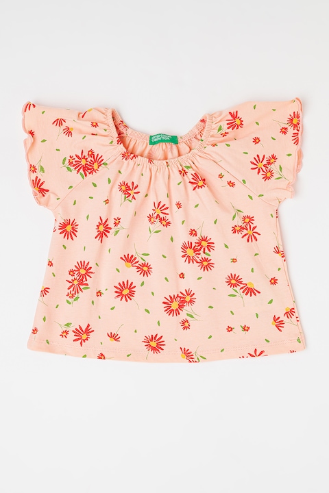 United Colors of Benetton, Флорална блуза с реглан ръкави, Червен/Розова сьомга