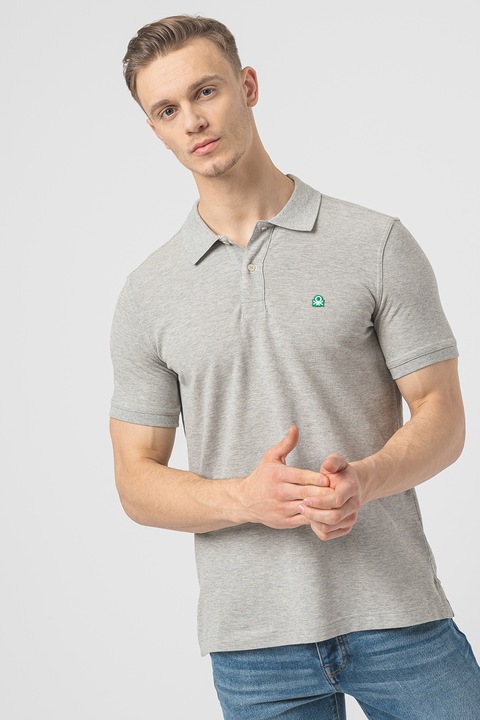 United Colors of Benetton, Tricou polo regular fit cu aspect pique, Albastru ultramarin, Gri melange, L