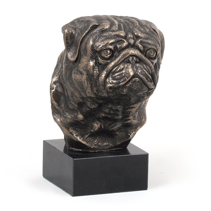 Statueta Pug, Marmura/Bronz/Rasina, 16x8.5x9 cm, Negru/Bronz
