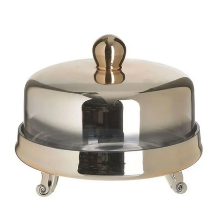 Platou din sticla transparenta /auriu D=25x21cm