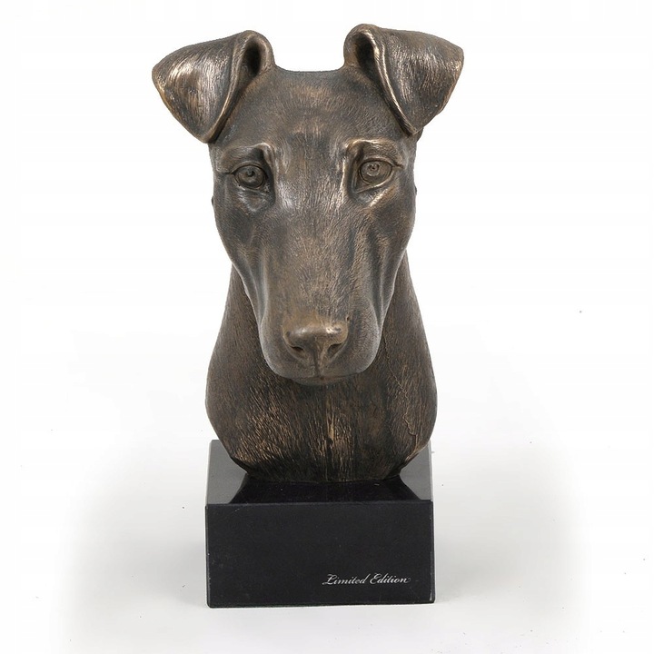 Statueta Fox Terrier, Marmura/Bronz/Rasina, 17.5x8.5x14.5 cm, Negru/Bronz
