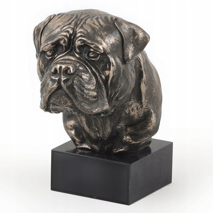 Bullmasztiff szobrocska, márvány/bronz/gyanta, 21,5x11x15,5 cm, fekete/bronz