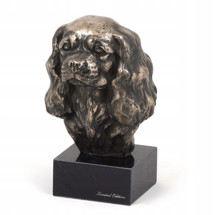 Statueta Cavalier King Charles Spaniel, Marmura/Bronz/Rasina, 23x15.5x15 cm, Negru/Bronz