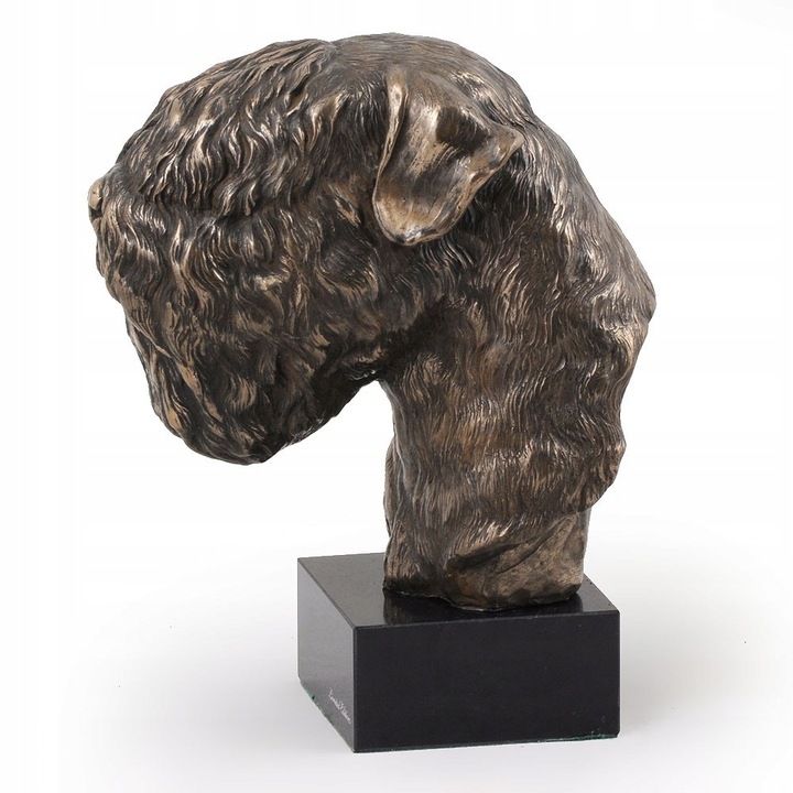 Orosz terrier figura, márvány/bronz/gyanta, 22,5x16x11 cm, fekete/bronz