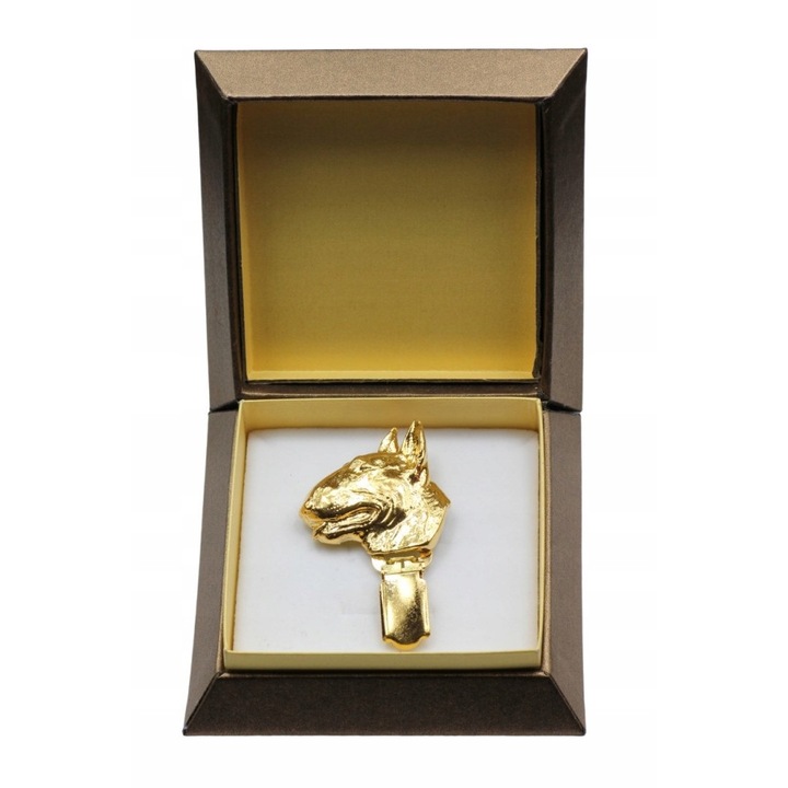 Bullterrier kutya bross klipszel, Art-Dog, cink, arany