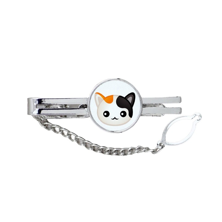 Nyakkendőtű, Fém, Macska modell, 5 cm, Ezüst