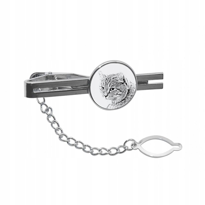 Férfi nyakkendőtű, Fém, Macska mintás, Ezüst