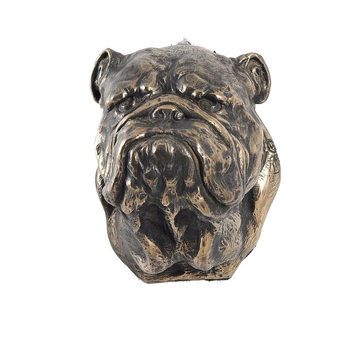 Statueta Bulldog Englez de perete, Bronz/Rasina, 12.5x9x10.5 cm, Bronz