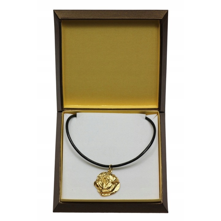 Női nyaklánc, cink/alumínium ötvözet, mopsz mintás, 24K aranyozott, arany/fekete