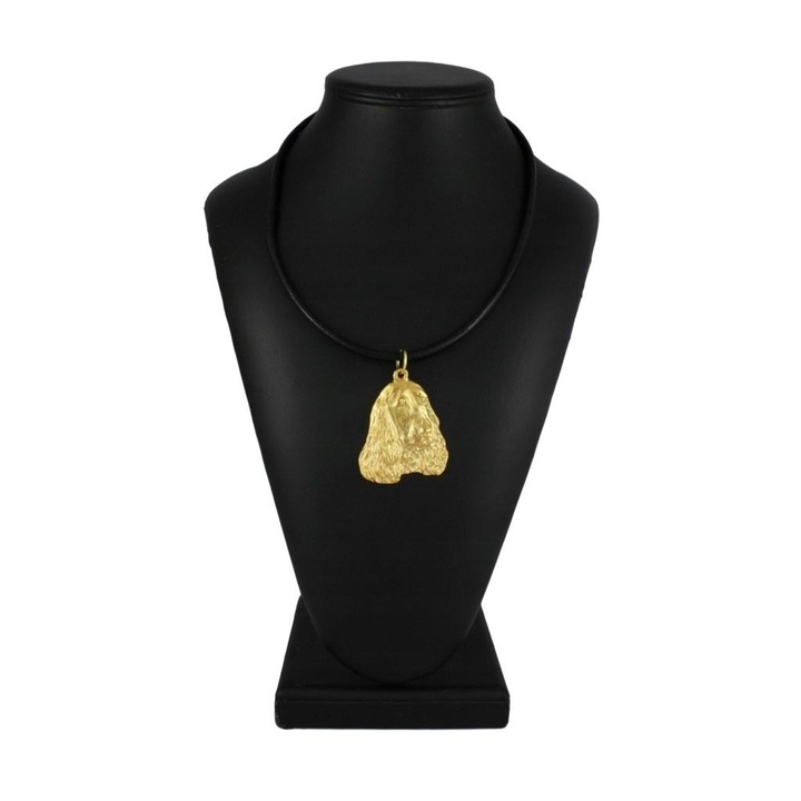 Női nyaklánc, cink/alumínium, 24K arannyal bevont, angol cocker spániel modell, 51x41 mm, arany/fekete