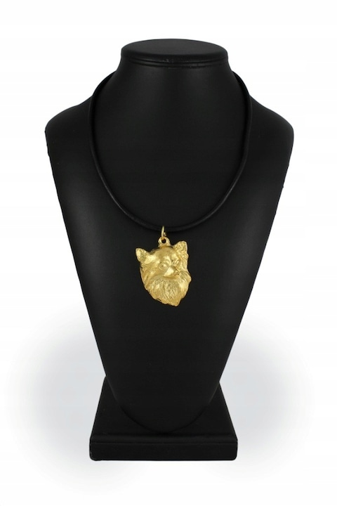 Colier dama, Art-Dog, Aliaj/Placat cu aur, Pandantiv catel, 50 cm, Auriu/Negru