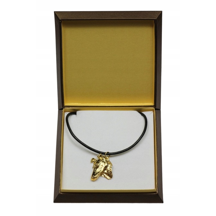 Női nyaklánc, cink/alumínium, 24K arannyal bevont, skót rövidszőrű juhászkutya modell, 42x48 mm, arany/fekete