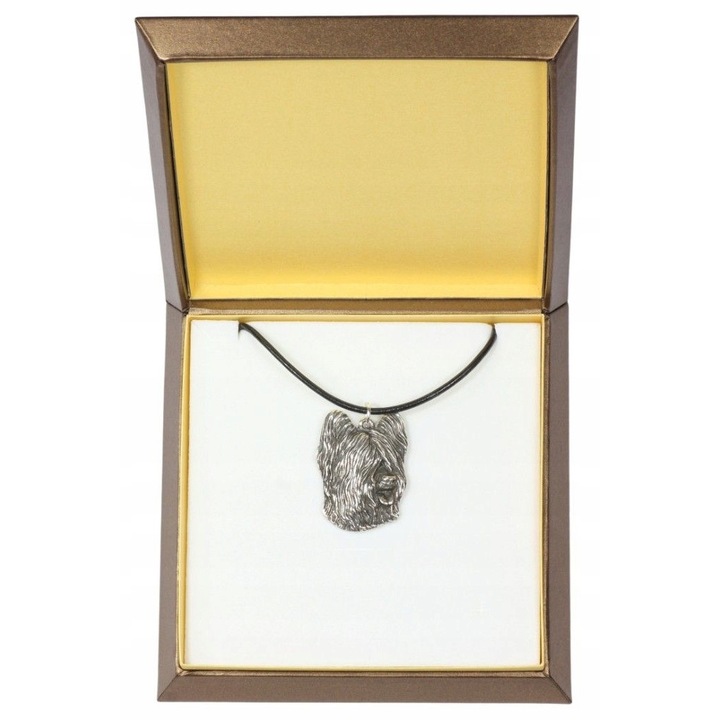 Női nyaklánc, Art-Dog, cink/alumínium, ezüstözött, briard modell, ezüst/fekete