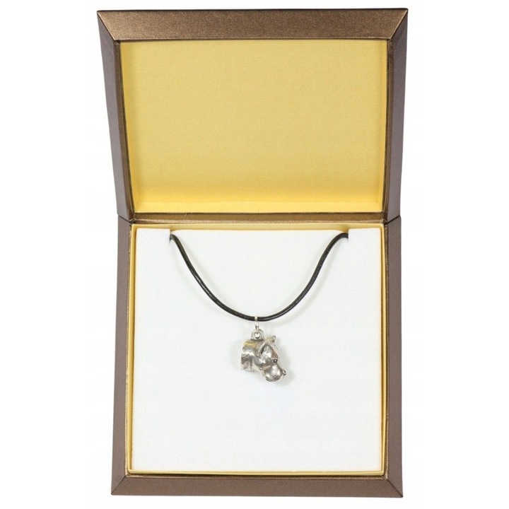 Női nyaklánc, Art-Dog, cink/alumínium, ezüstözött, Amstaff modell, ezüst/fekete