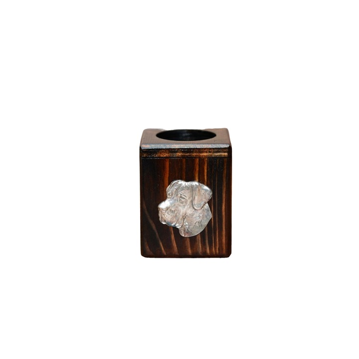 Свещник, Art-Dog, дърво/цинк/алуминий, 6,4x6,4x8 см, кафяв/сребрист