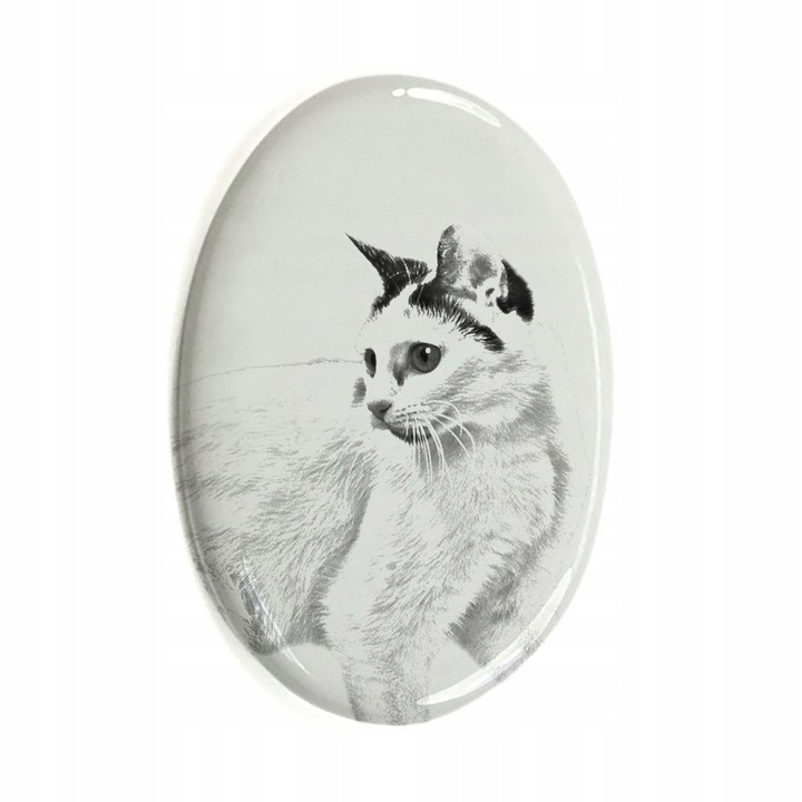Placa funerara pentru pisici, Ceramica, Pisica bobtail japoneza, Alb
