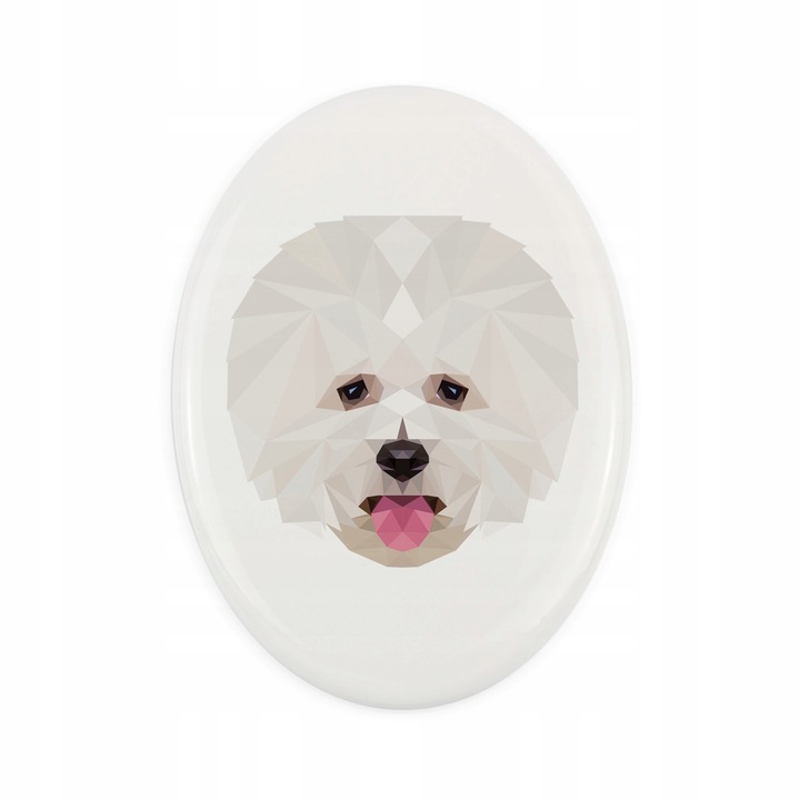 Placa funerara pentru caini, Ceramica, Bichon Frise, Alb