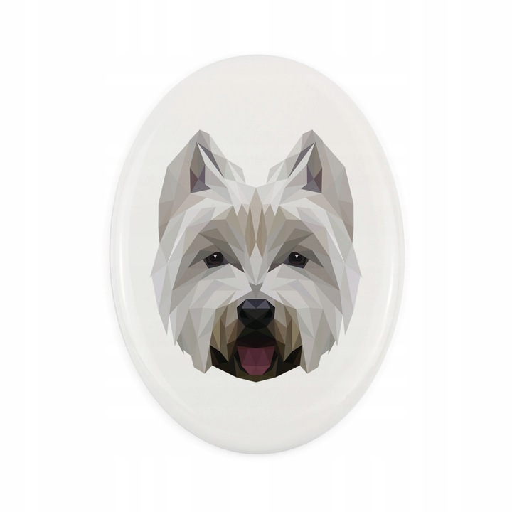 Piatra funerara caine West Highland White Terrier, Ceramica, 10x7 cm, Alb