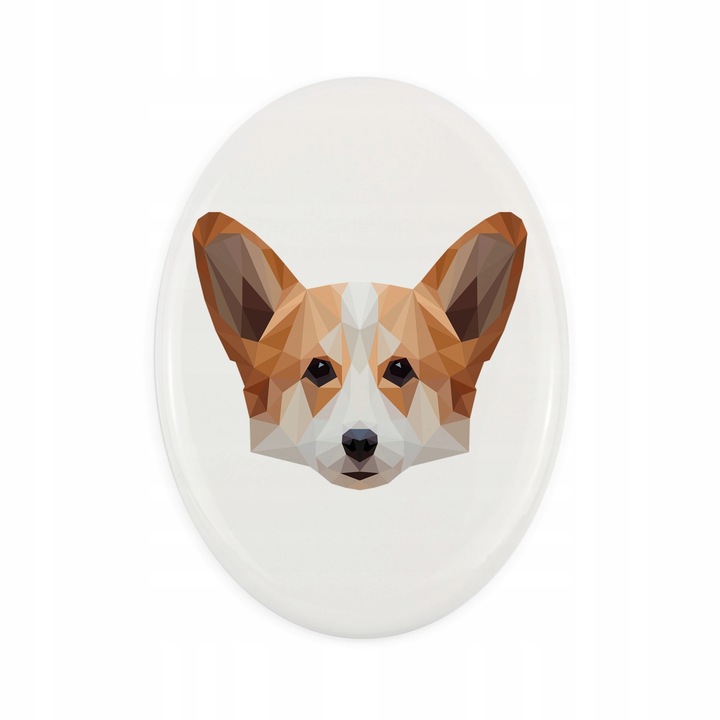 Piatra funerara animal de comapanie, Caine Welsh Corgi, ceramica, alb