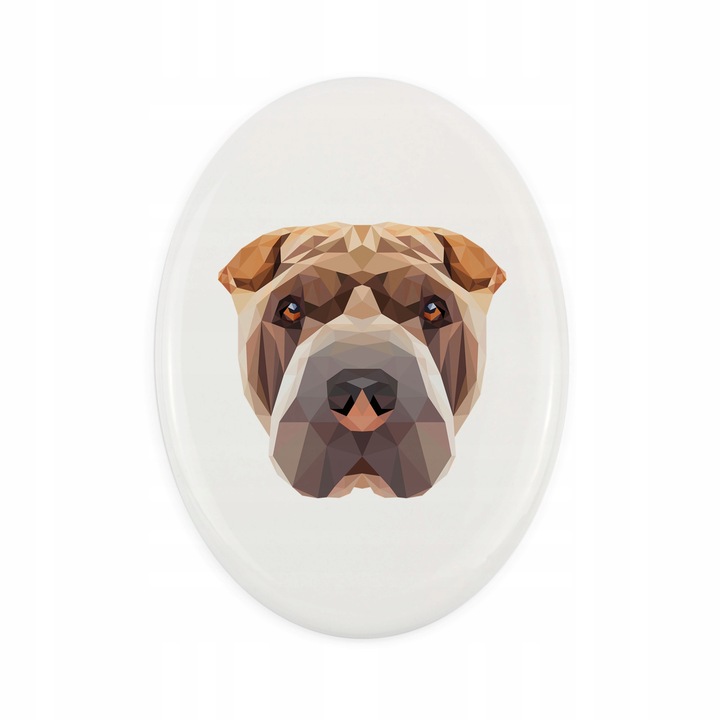 Placa ceramica funerara pentru animale de companie, model geometric Shar Pei, 10x7cm