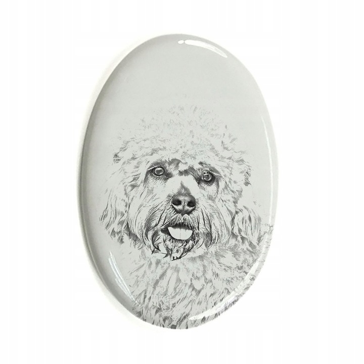 Piatra funerara animal de comapanie, Dandie Dinmont Terrier, Ceramica, 10 x 7.5 cm, Alb