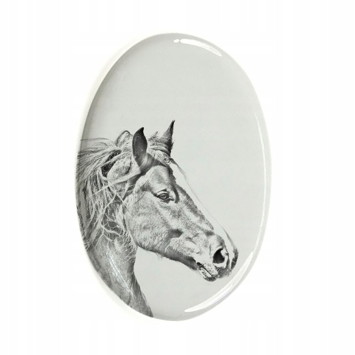 Placa funerara animal de comapanie, Ceramica, Pentru cal, 10 x 7.5 cm, Alb/Gri
