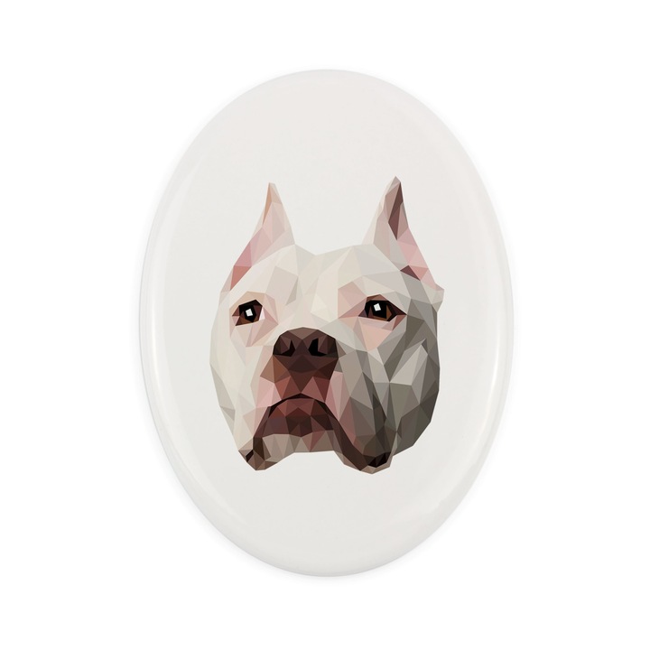 Piatra funerara animal de comapanie, Caine Pitbull, 10 x 7 cm, Ceramica, Multicolor