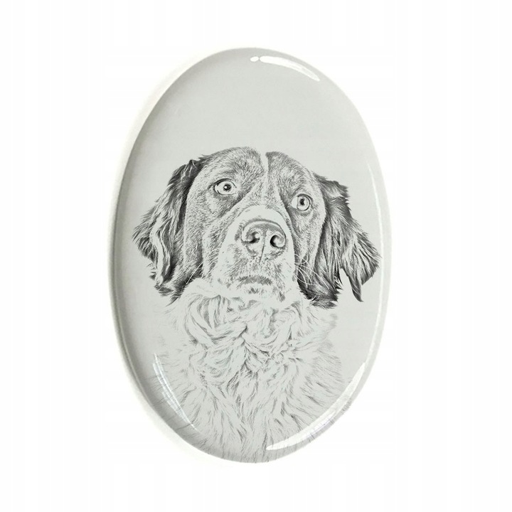 Piatra funerara pentru caini, French Spaniel, Ceramica, Alb/Gri