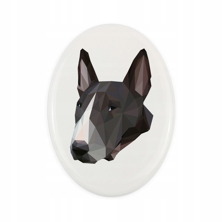 Piatra funerara pentru animal de comapanie, Art-Dog, Caine Bull Terrier, Ceramica, 10x7 cm, Alb/Negru
