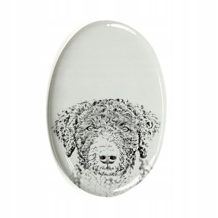 Piatra funerara pentru caini, Spanish Water Dog, Ceramica, Alb/Gri