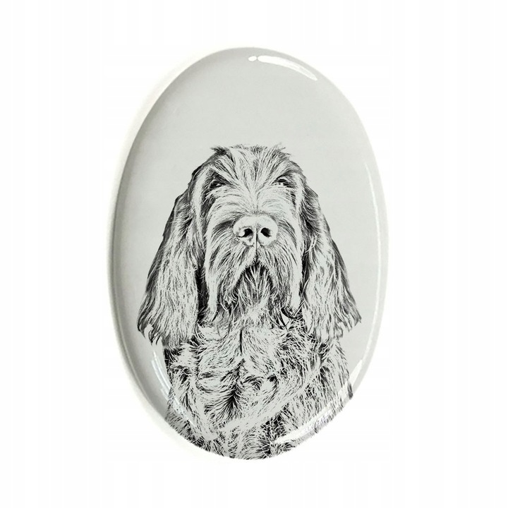 Placa funerara pentru caini, Model Italian Wirehaired, 10 x 7.5 cm, Gri/Alb