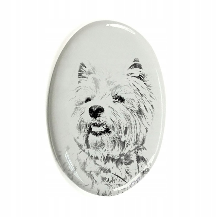 Piatra funerara pentru West Highland White Terrier, Ceramica, 10x7.5 cm, Alb