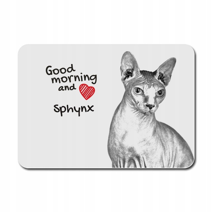 Mousepad, Imprimeu pisica Sphynx, Cauciuc, 22x18 cm, Multicolor