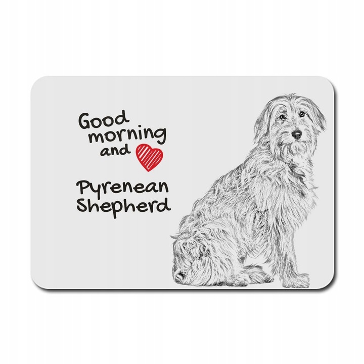 Mousepad, Model Pyrenean Shepherd, 22 x 18 cm, poliester/cauciuc, Alb/Negru