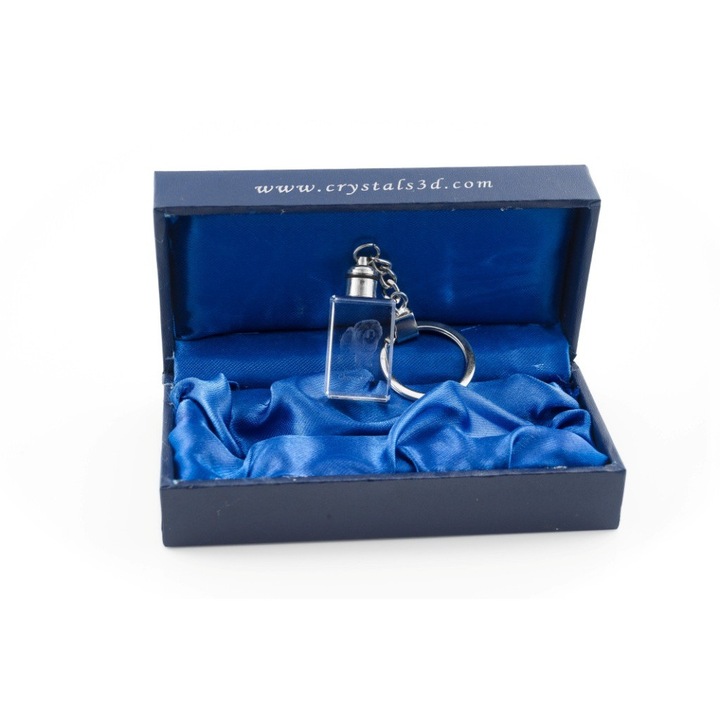 Kulcstartó, 3D kristályok, üveg, átlátszó/ezüst