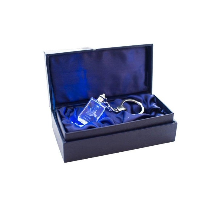 Kulcstartó, 3D kristályok, üveg, átlátszó/ezüst