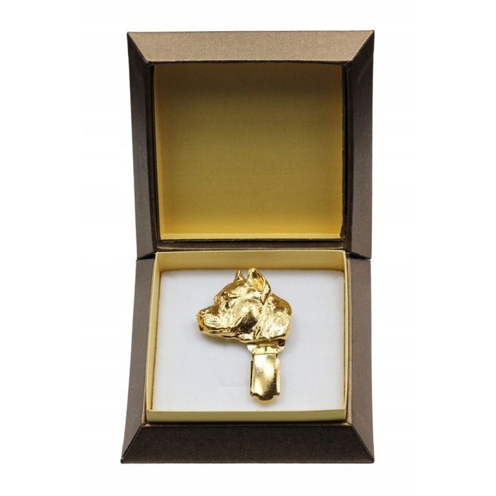 Брошка с клипс във формата на куче Amstaff, Art-Dog, Цинк, Злато