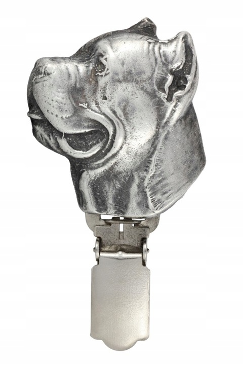 Brosa Cane Corso cu clips ecuson, Zinc/Aluminiu, Art-Dog, Placata cu argint, 76x39 mm, Argintiu