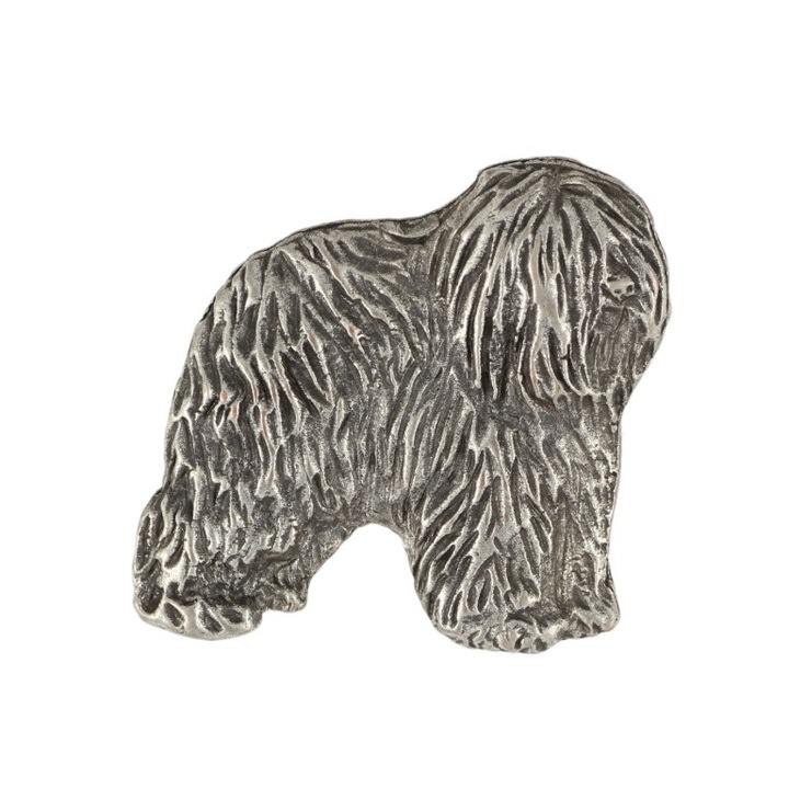 Brosa cu caine Ciobanesc Polonez cu ac placata cu argint, Art-Dog, Zinc, Argintiu