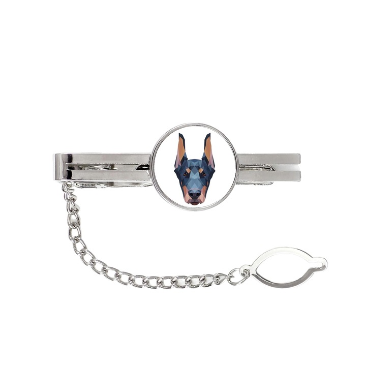 Nyakkendőtű, Doberman modell, Fém, Ezüst