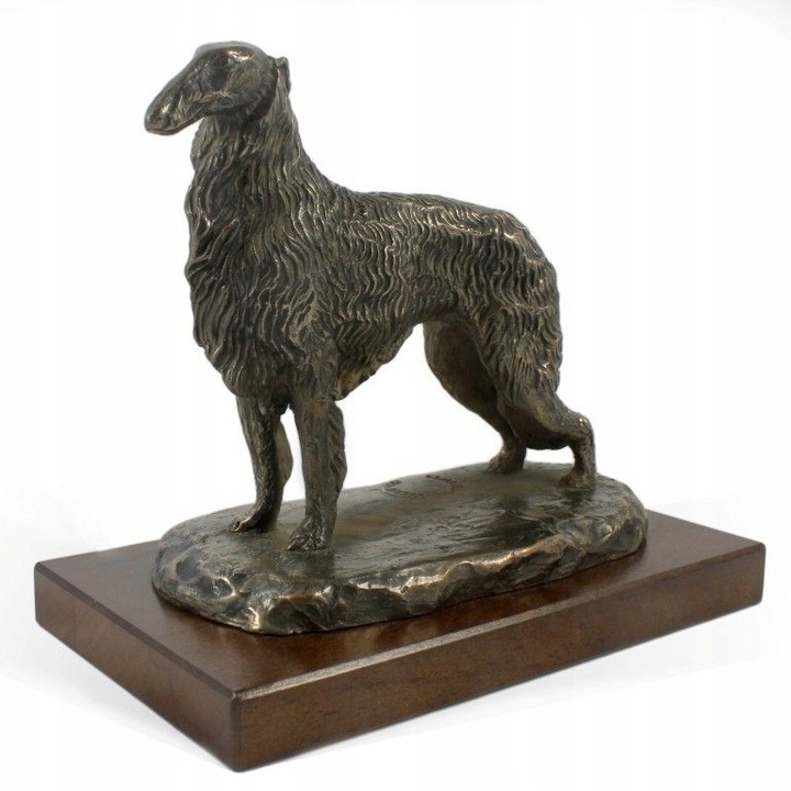 Художествена фигурка на куче, борзой руски вълкодав, смола/прахов бронз, кафяв