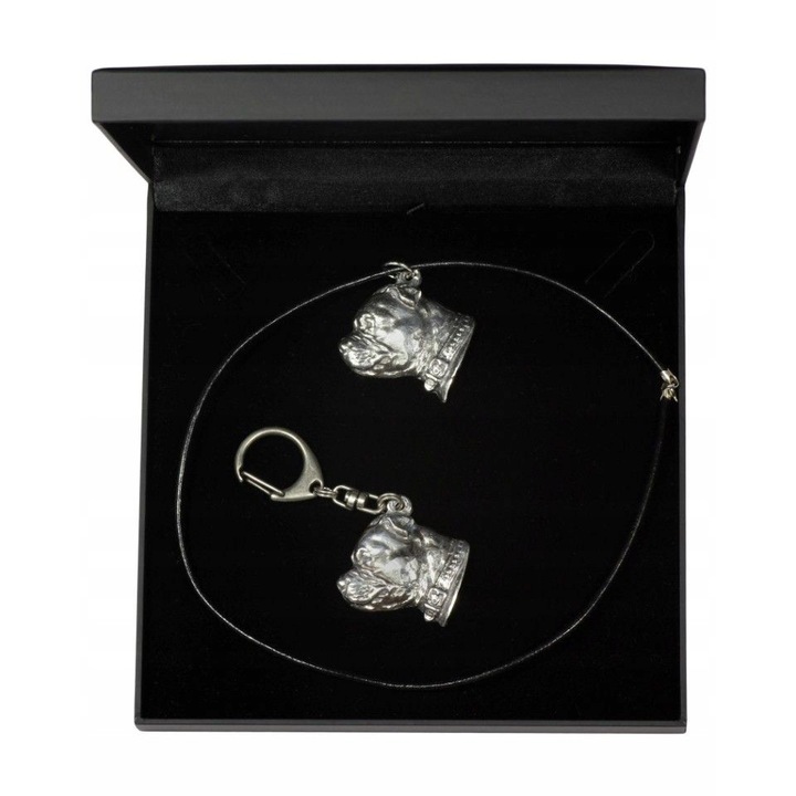 Ajándék szett nyaklánc zsinórral és Staffik kulcstartóval, fémötvözet, ezüst/fekete