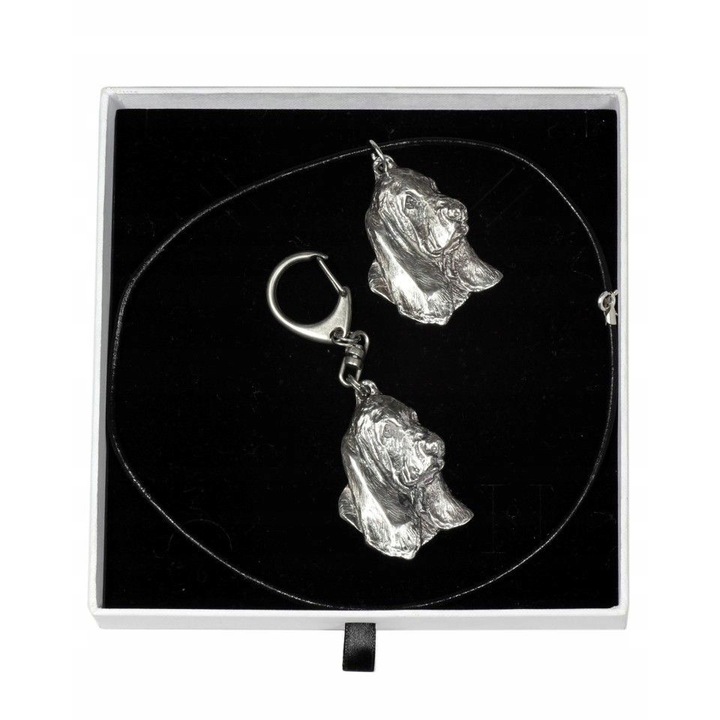 Női nyaklánc és kulcstartó készlet, Fémötvözet/Ezüstözött, Kutyamodell, 50 cm, Ezüst/Fekete