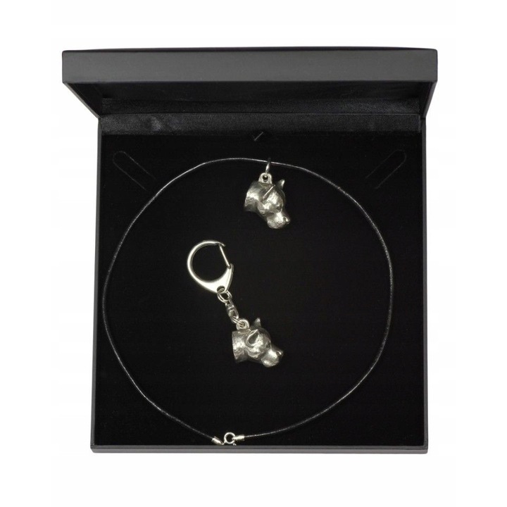 Női nyaklánc és kulcstartó készlet, Fémötvözet/Ezüstözött, Kutyamodell, 50 cm, Ezüst/Fekete