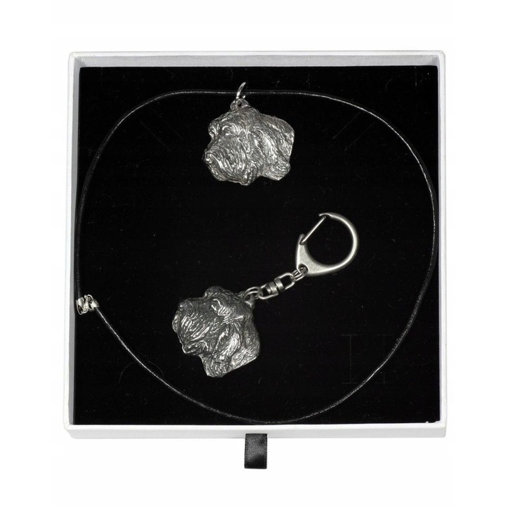 Női nyaklánc és kulcstartó készlet, Fémötvözet/Ezüstözött, Kutyamodell, 50 cm, Ezüst/Fekete