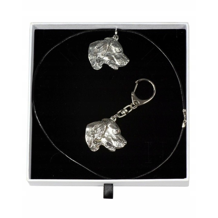 Női nyaklánc és kulcstartó készlet, Fémötvözet/Ezüstözött, Kutyamodell, 50 cm, Ezüst/Fekete