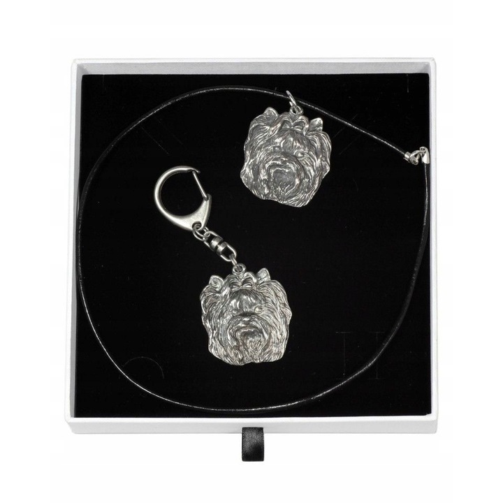 Női nyaklánc és kulcstartó készlet, Fémötvözet/Ezüstözött, Kutyamodell, 50 cm, Ezüst/Fekete